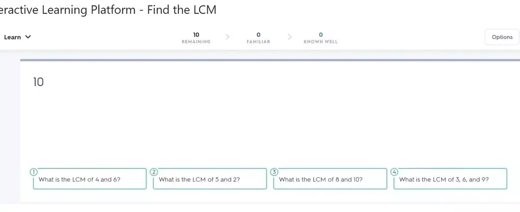 A screen shot of the lcm section in microsoft excel.